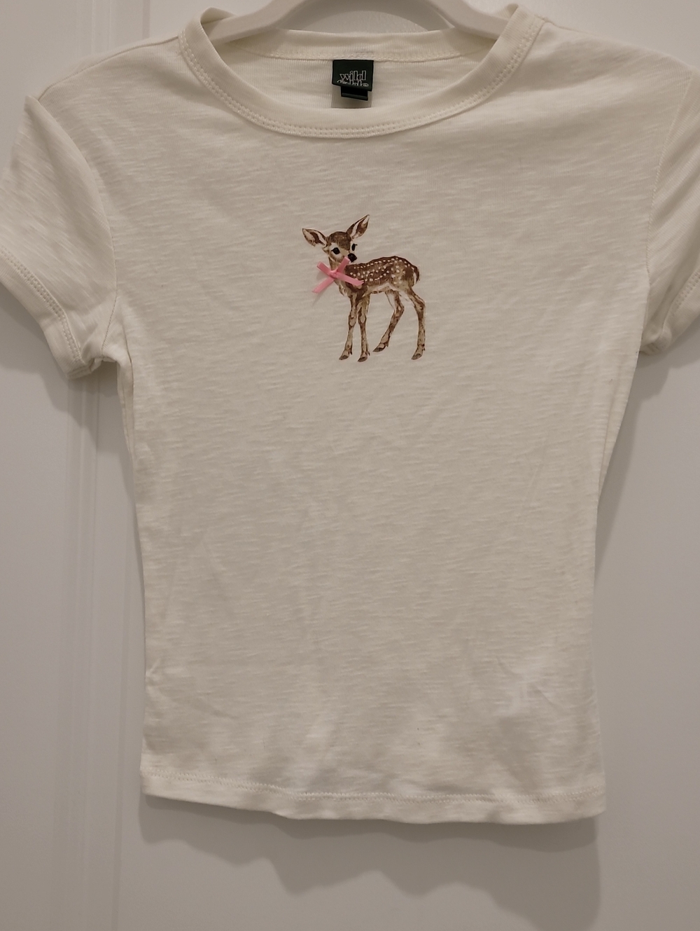 wild fable Cream Short-Sleeve Tee with Embroidered Fawn and Pink Bow
